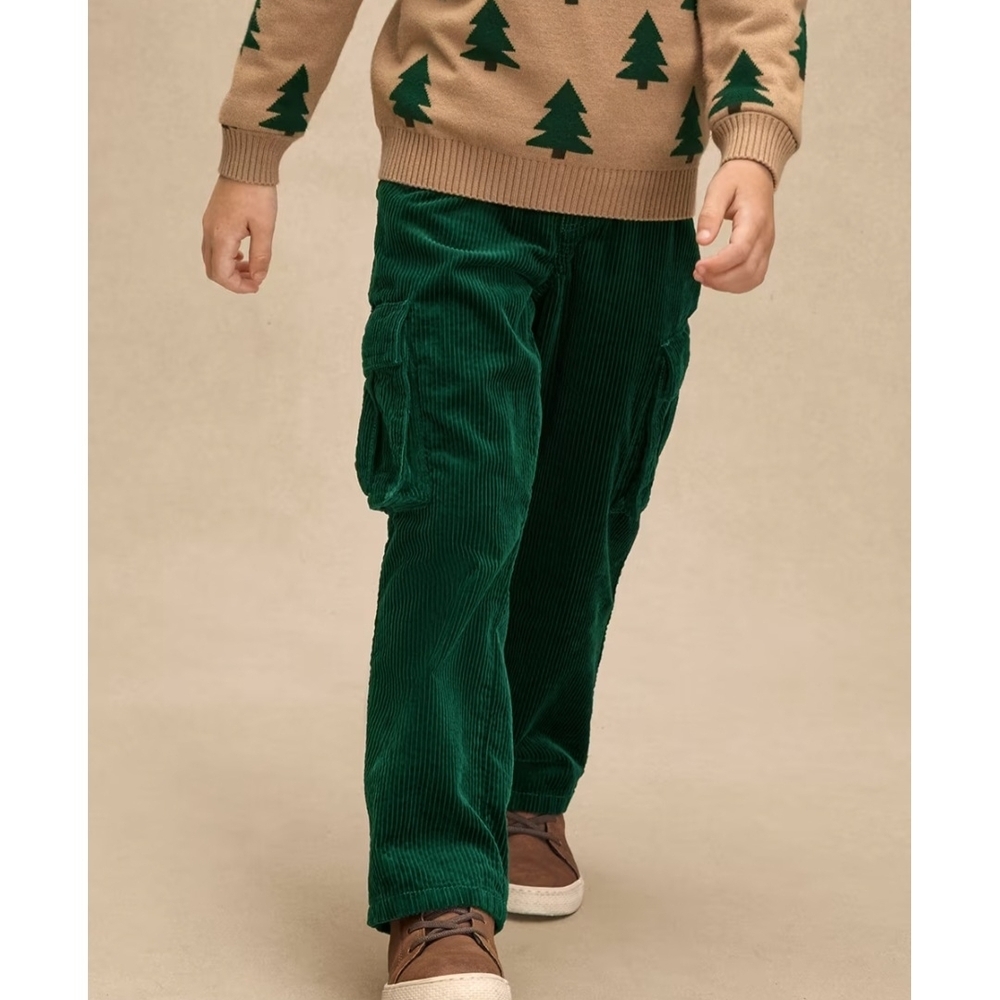 Green Corduroy Kids Cargo Pants